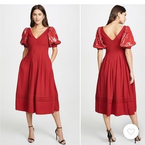 Self-Portrait Red Puff Sleeve Dress